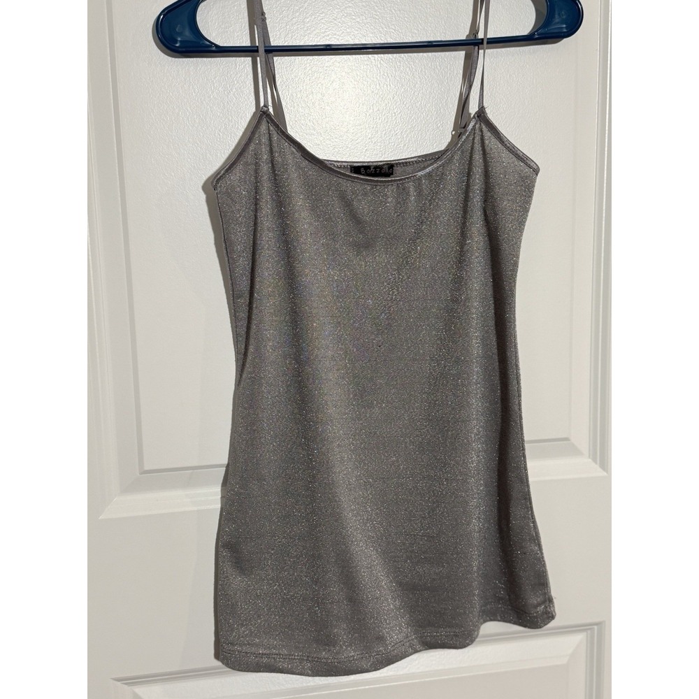 Bozzolo Silver Sparkle Glitter Spaghetti Strap Tank Top Women's Large